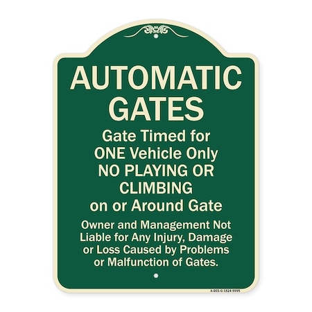 Signmission Designer Series-Automatic Gates Gate Timed For One Vehicle Only, 24" x 18", G-1824-9995 A-DES-G-1824-9995